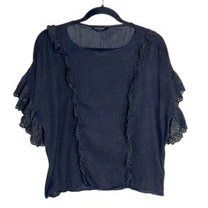 ALLSAINTS Ruffle Sleeve Isa Tee in black size XS